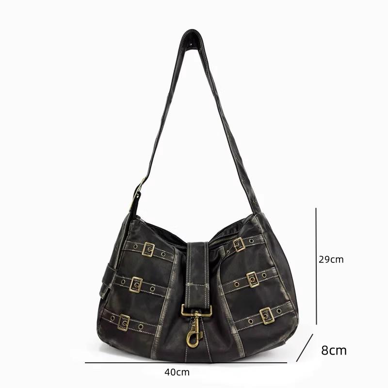 Стильные кожаные сумки через плечо для женщин, повседневные сумки большой вместимости, винтажные черные сумки подмышками, модные женские сумки