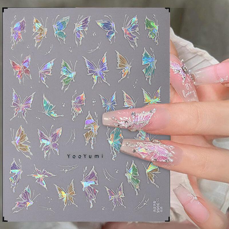 Наклейки для дизайна ногтей-бабочки 5D бронзовое серебро Аврора лазерное украшение для ногтей своими руками