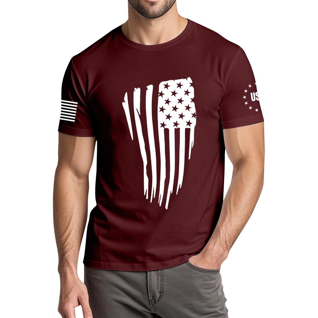 Мужская модная повседневная футболка с круглым вырезом и коротким рукавом с принтом «День независимости»
