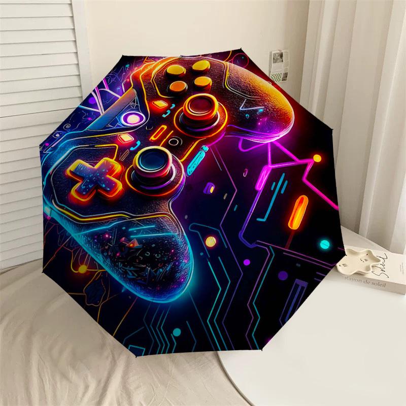 1PC gamepad technology Umbrella-8-Rib Reinforced Portable Folding Travel Suitable for All Seasons Outdoor Daily Use -J0348