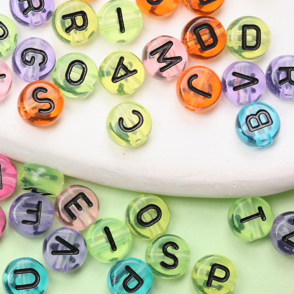 7mm Jewellery Making Acrylic 500pcs Flat Round Alphabet DIY Accessories Loose Beads Transparent Mixed Letter Keychain Necklace Bracelet Pendant