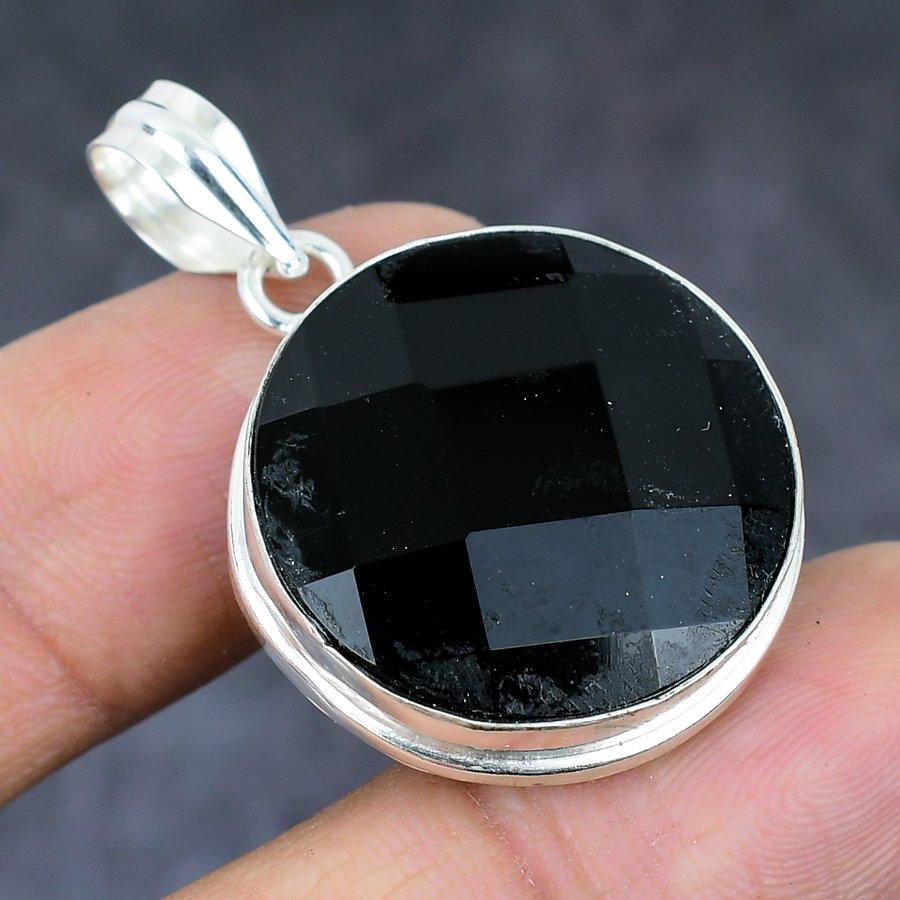 Black Spinel Gemstone Handmade 925 Sterling Silver Jewelry Pendant 1.58" S8a28