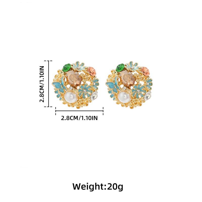 Elegant Floral Enamel Stud Earrings With Crystal Accents Minimalist French Chic Women 2025