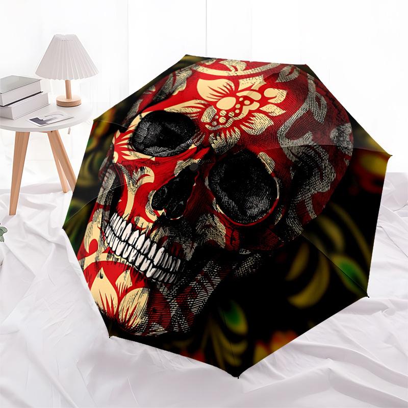 1pc Skull Pattern Automatic Folding Umbrella - Portable Collapsible Design, 8-Rib Iron Frame, Playful Design yy251215243