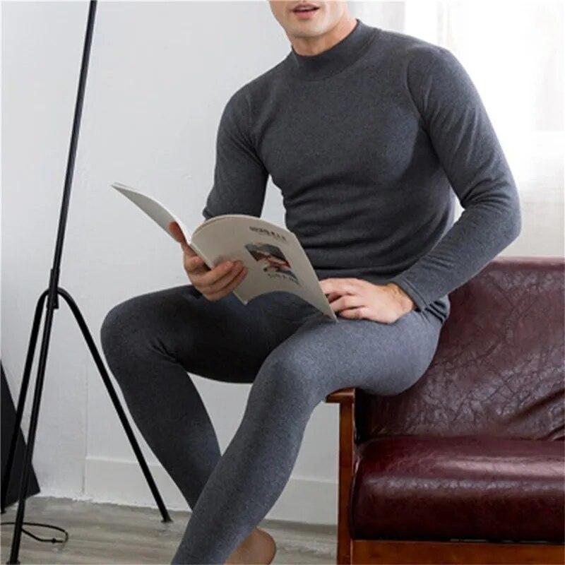 Winter Men Thermal Underwear Warm Soft Cotton Fleece-Lined Warm Panels Long Johns Thermo Clothing Pajamas Set