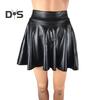 Women Skirt Smooth Faux Leather A Line Pleated Solid Color High Elastic Waist Short Soft Above Knee Mini Skirt Performance Stage Club Skirt