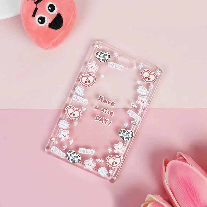 Ins Симпатичный прозрачный чехол для карты на шнурке, чехол для студенческой автобусной карты, чехол для мультяшной рабочей карты, держатель для кредитной карты с пружинным шнуром