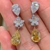 Huitan Aesthetic Bride Wedding Earrings with Pear Yellow Cubic Zirconia Flower Design Earrings for Women Luxury Trendy Jewelry