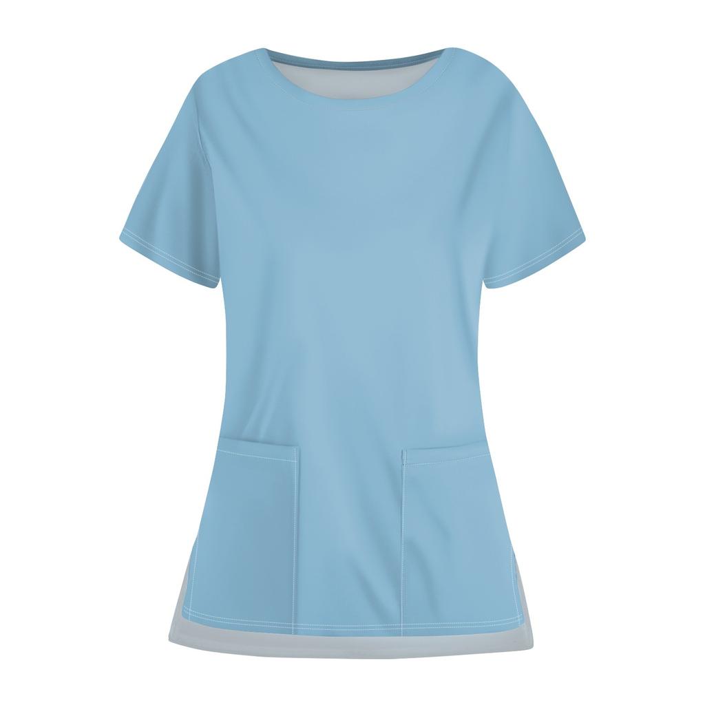 Женская повседневная однотонная карманная униформа с круглым вырезом и открытым подолом, защитная рабочая форма, верх