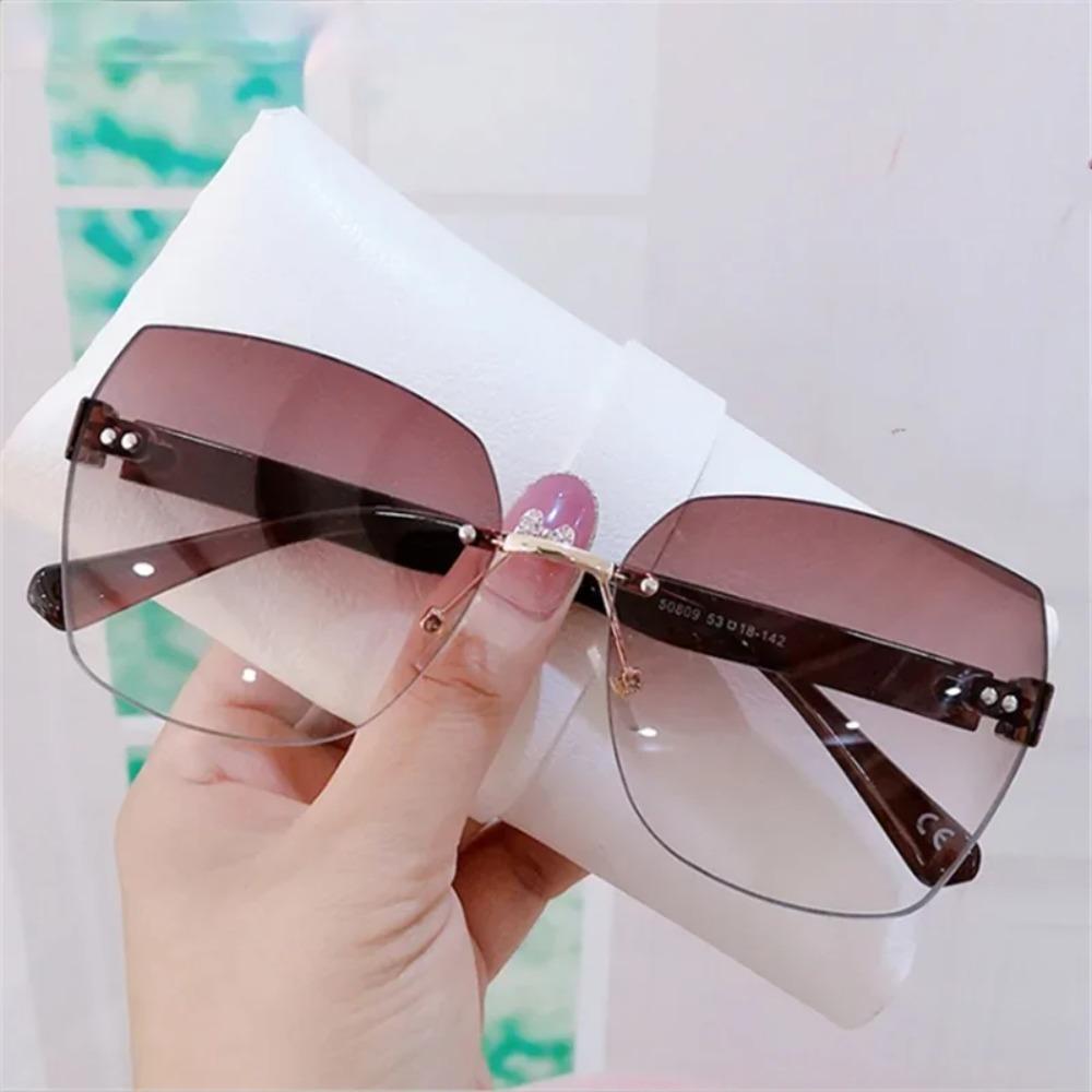 Модные солнцезащитные очки без оправы, женские роскошные винтажные солнцезащитные очки с нерегулярной отделкой, женские очки с градиентом, зеленые UV400