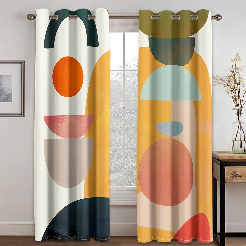Geometric Japanese Style Nordic Wind Abstract Art Polyester Morandi Color Block Thin Curtains for Living Room Bedroom Home Decor
