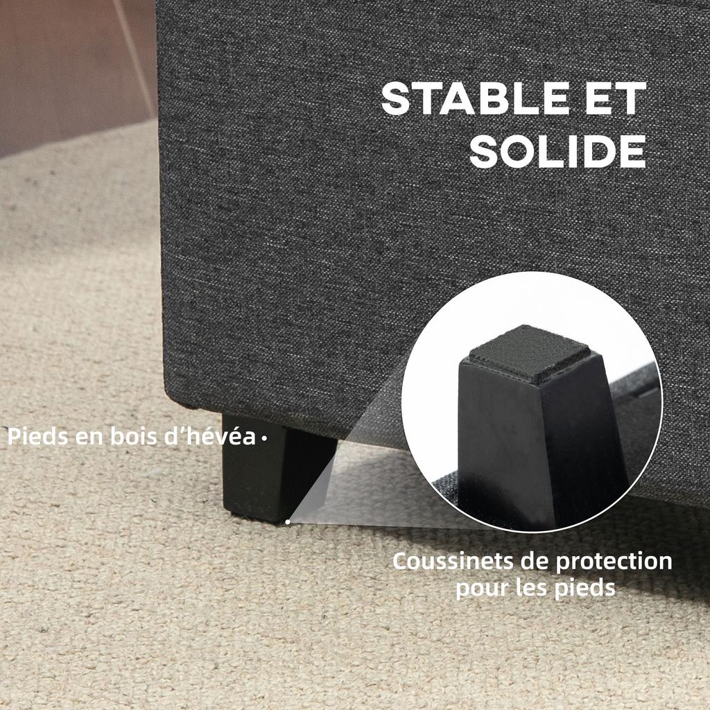 Living Room Footstool Ottoman, Linen-Look, Side Pocket, 35 x 35 x 35 cm, Grey