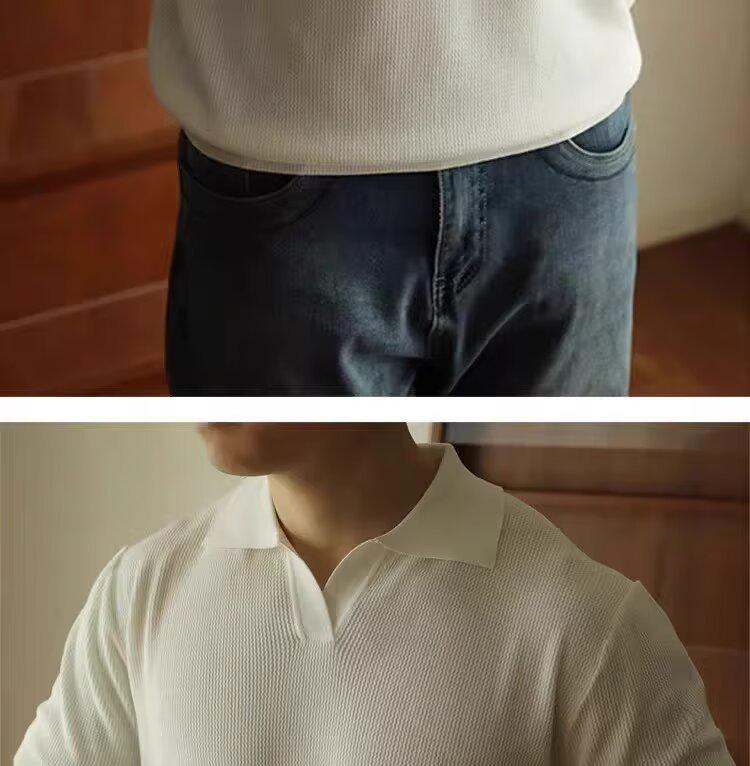 Men's Summer Ice Silk Knitted Slim Fit Polo Shirt - Short Sleeve, Pure Color, Casual Lapel T-shirt
