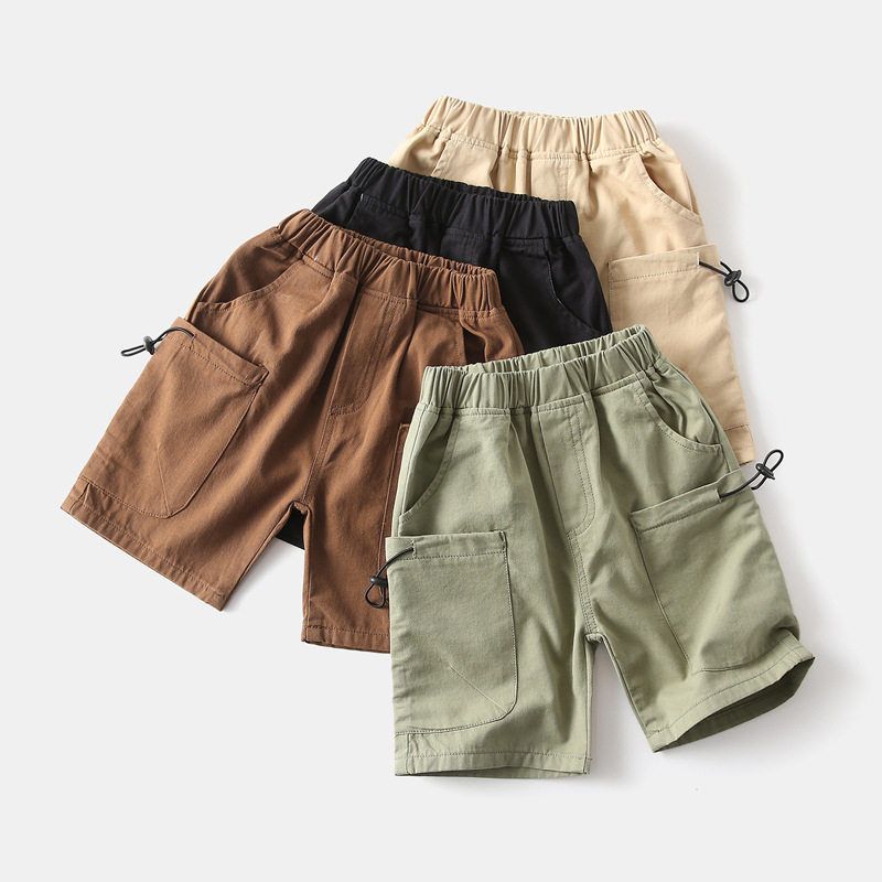 Boys' Pure Color Fifth Pants Children's Clothing Summer Kids Bermuda Shorts Baby Boys' Large Pocket Low Waist Washed Shorts