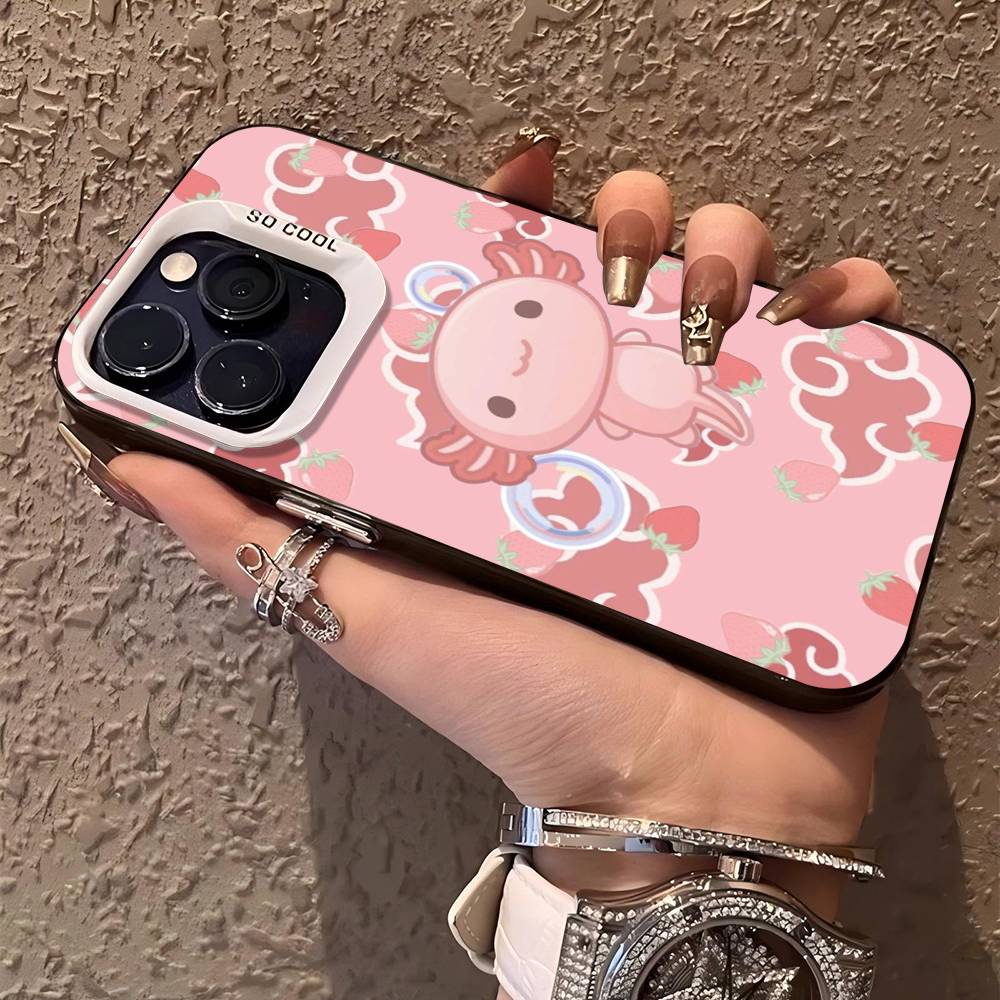 Cartoon Axolotl Cute Phone Case For IPhone 17 16 15 14 11 12 13 Pro Max Plus Pro Colored Silver Cover