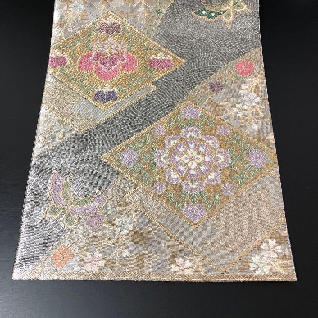 Used SO-777 Fukuro Obi 6 Pieces Pure Silk Flowing Water Dance Butterfly Seasonal Flowers Formal Luxury