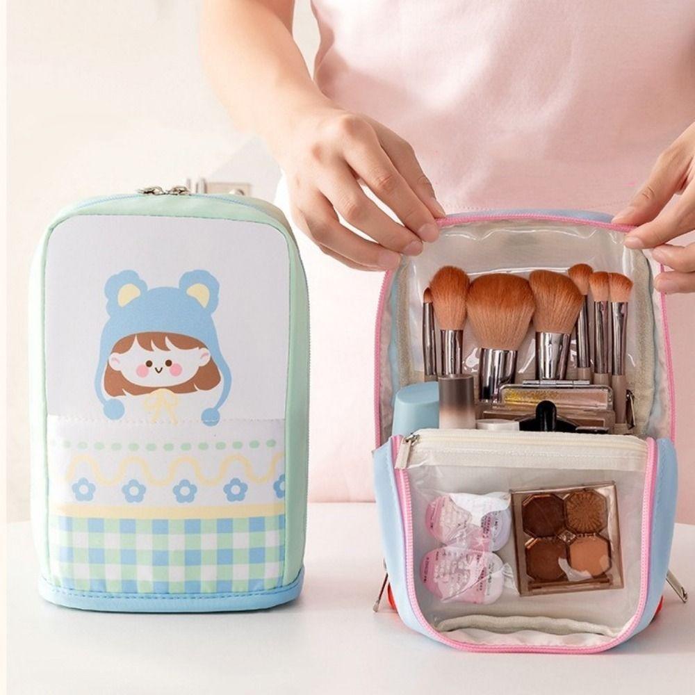 Oxford Cloth Standing Cosmetic Pouch Dust-proof Makeup Brush Holder Makeup Organizer Pen Storage