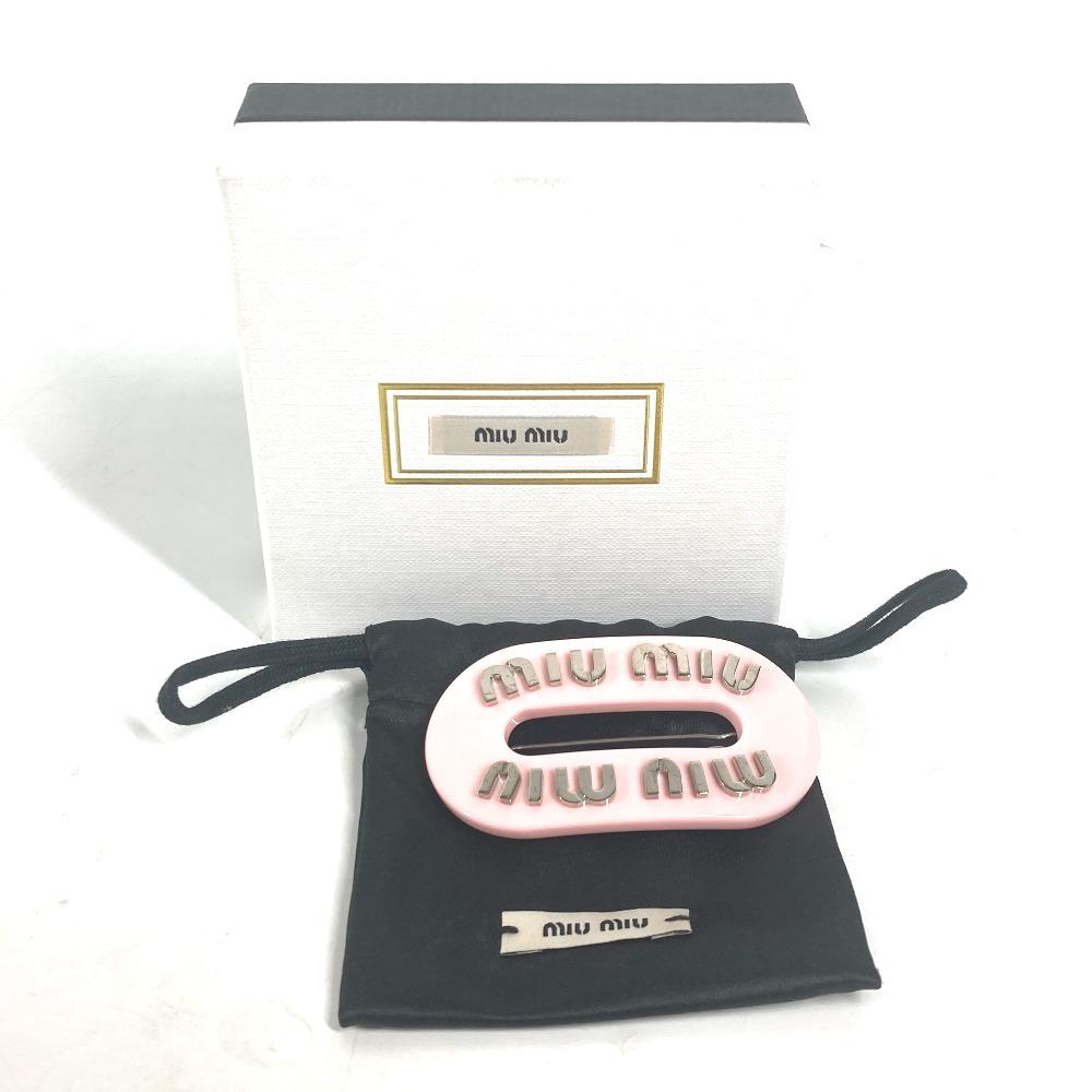 MIUMIU hairpin Logo rhinestone hair accessory Barrette Plastic pink
