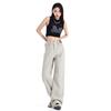 American high-waisted denim wide-leg pants women's autumn new light green drape loose straight and thin floor pants