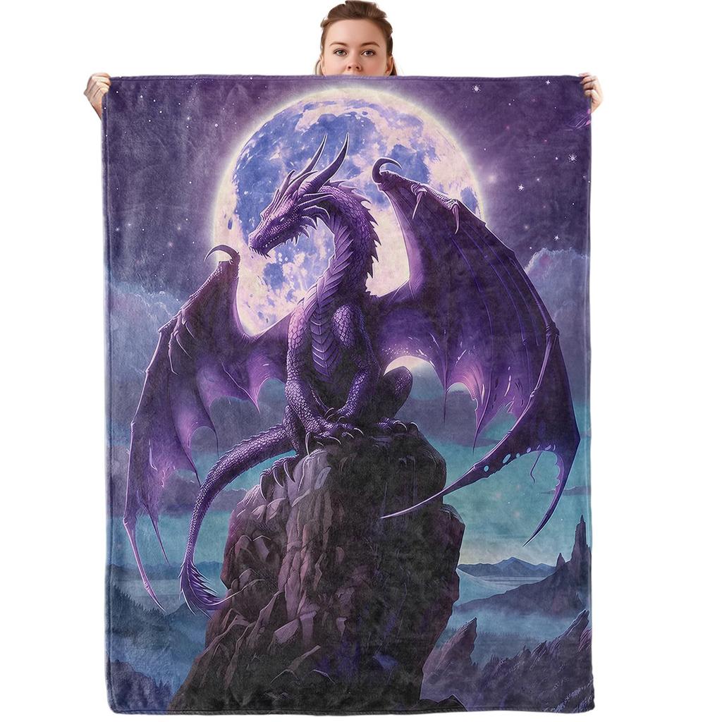 Purple Dragon Pattern Blanket Warm Flannel Blanket For Travel Camping Outdoor Picnic Blanket