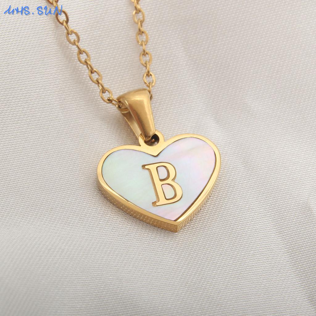 MHS.SUN Stainless Steel Heart Initial Necklace for Women Girls Gold Plated A-Z 26 Letter Pendant Choker Jewelry Birthday Gifts