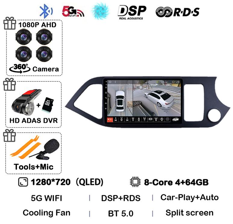 Android 14 WIFI+4G Carplay для KIA PICANTO Morning 2011 2012 2013 2014 2015 2016 RHD Car Radio GPS Multimidia Player Head Unit