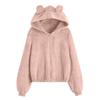 Women Coat Long Sleeves Ears Decor Loose Hooded Zipper Fit Fuzzy Coldproof Autumn Winter Thermal