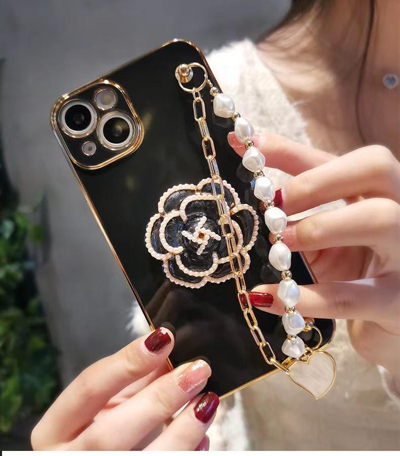 Чехол для мобильного телефона Camellia Подходит для Apple 15 Электроокрашенный iPhone14 Жемчужный 13Promax Браслет 12 Защитный чехол 11