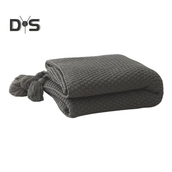 Вязаное одеяло в скандинавском стиле, однотонное одеяло с бахромой, анти-катышковое одеяло с кисточками для домашнего декора, кровати, дивана, путешествий