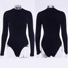 Womens Wrap Over Plunge Letter Turtle Neck Bodysuit Long Sleeve Leotard Plain Stretch Bodysuit