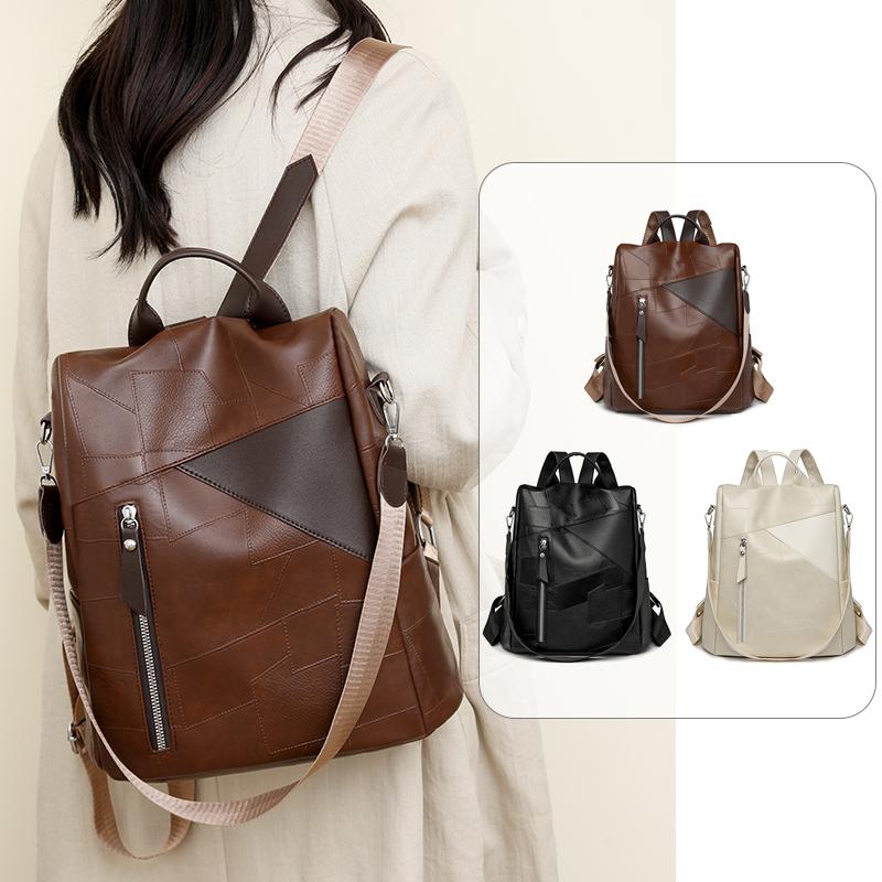 Soft Leather Backpack Large Capacity Backpack Women's Outdoor Travel Shoulder Bag Anti-Theft Bag