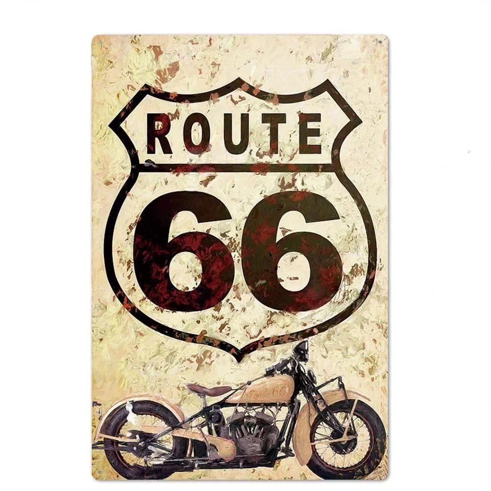 Сувенирная номерная табличка Route 66, Американский металлический знак для авто 20x30см