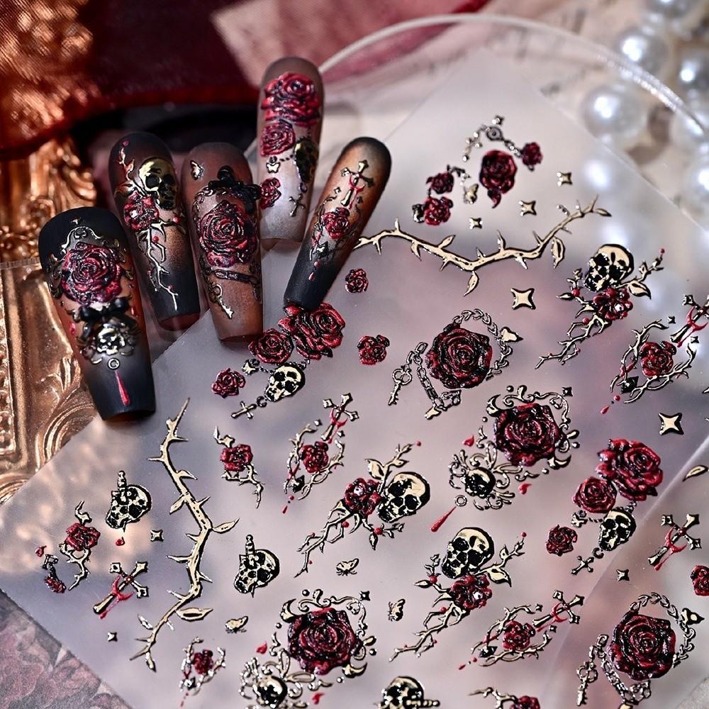 Self-adhesive Floral Nail Decals Metal Gold Nail Art Stickers Gothic Bronzing Nail Stickers