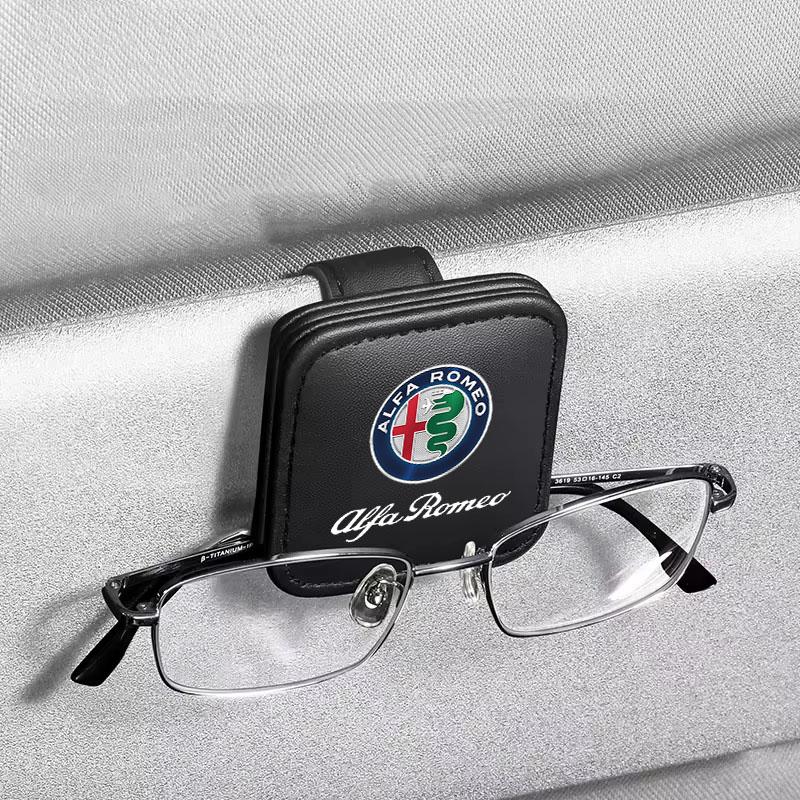 AZXL7 Car Sunglasses Holder Magnetic Leather Clip Ticket Holder For Alfa Romeo giulia stelvio giulietta 159 147 156 166 Car Accessorie
