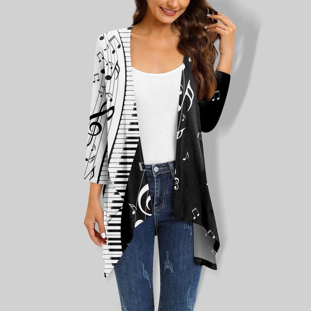 Женский кардиган неправильной формы с градиентным принтом и рукавами три четверти, куртка с карманами