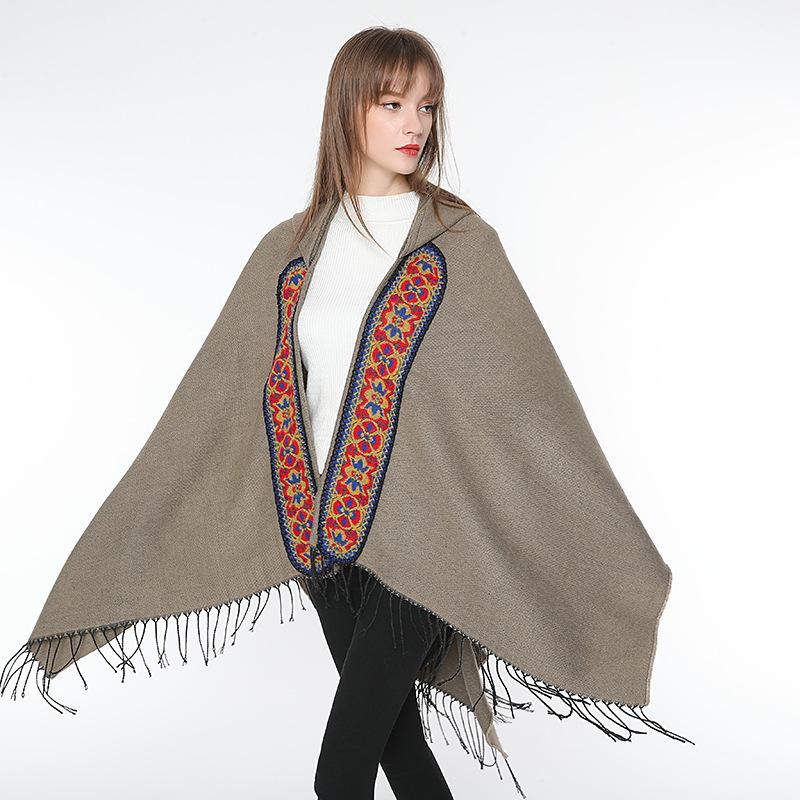 Autumn and Winter Style Imitation Cashmere Scarf, Women's Retro Fringed Embroidered Hat, Thickened Shawl, Cape