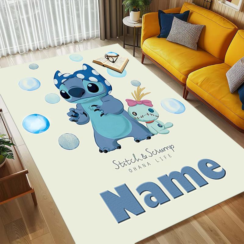 Personalized Name Stitch's Sign Living Room Non-Slip Area Rug Soft Carpet for Bedroom Kids Playroom Sofa Office Home Decor Doormat