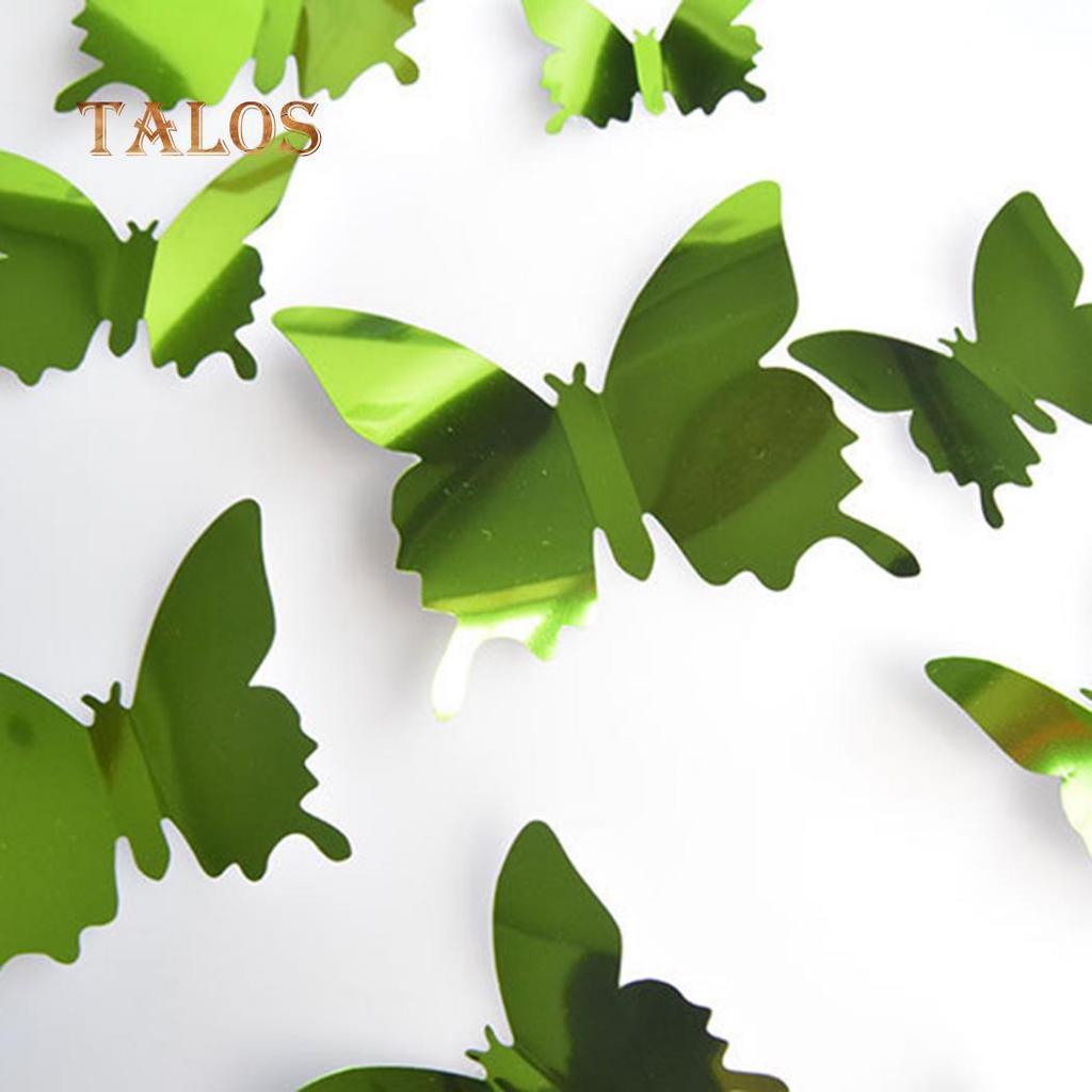 Talos 12Pcs/Set Mirror PVC Butterfly 3D Single Layer Wall Art Sticker Removable Home Decor