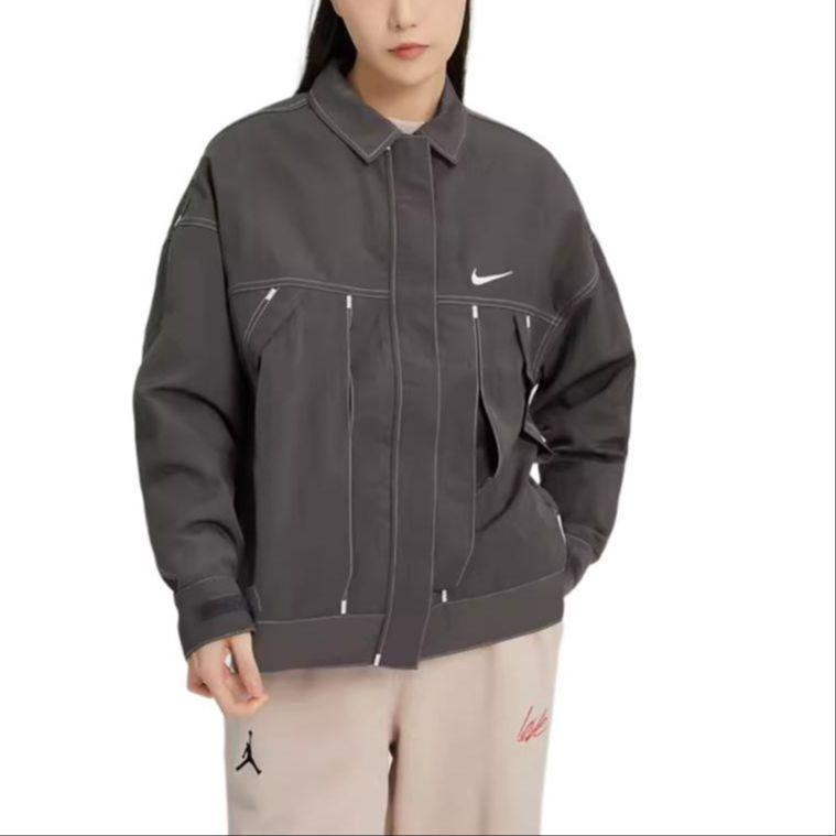 Nike Однотонная тканая куртка на молнии с логотипом, женская куртка серого цвета FD9929-261