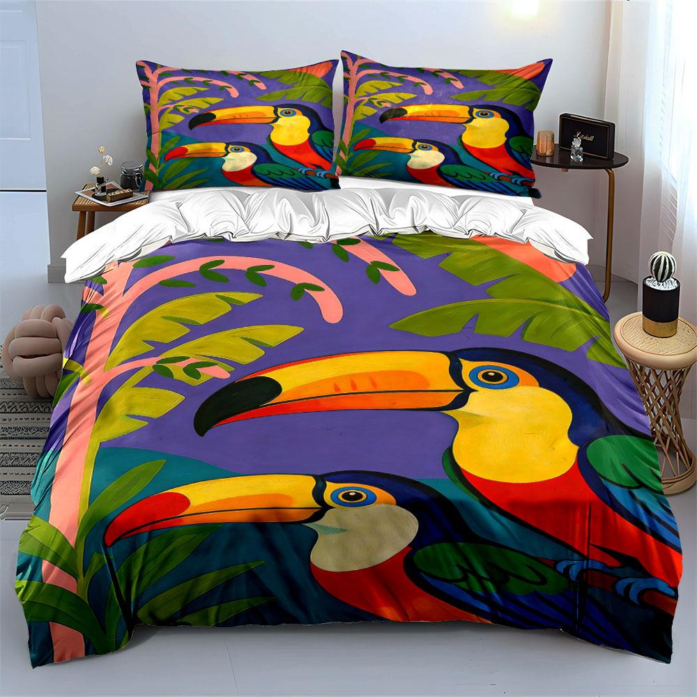Colorful toucans and foliage. Bedding sets Duvet cover sets Duvet covers Pillowcases(1* Duvet Cover 2* Pillowcases without duvet insert)