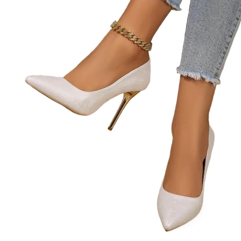 2024 Модная женская обувь One Kick Ladies Pumps Осенние туфли с острым носком Однотонные сексуальные платья на шпильках или тонких каблуках Неглубокие туфли