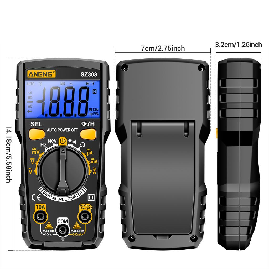 Мультиметр ANENG SZ303 1999 Цифровой счетчик переменного тока, постоянного тока, напряжения, сопротивления, высокой точности