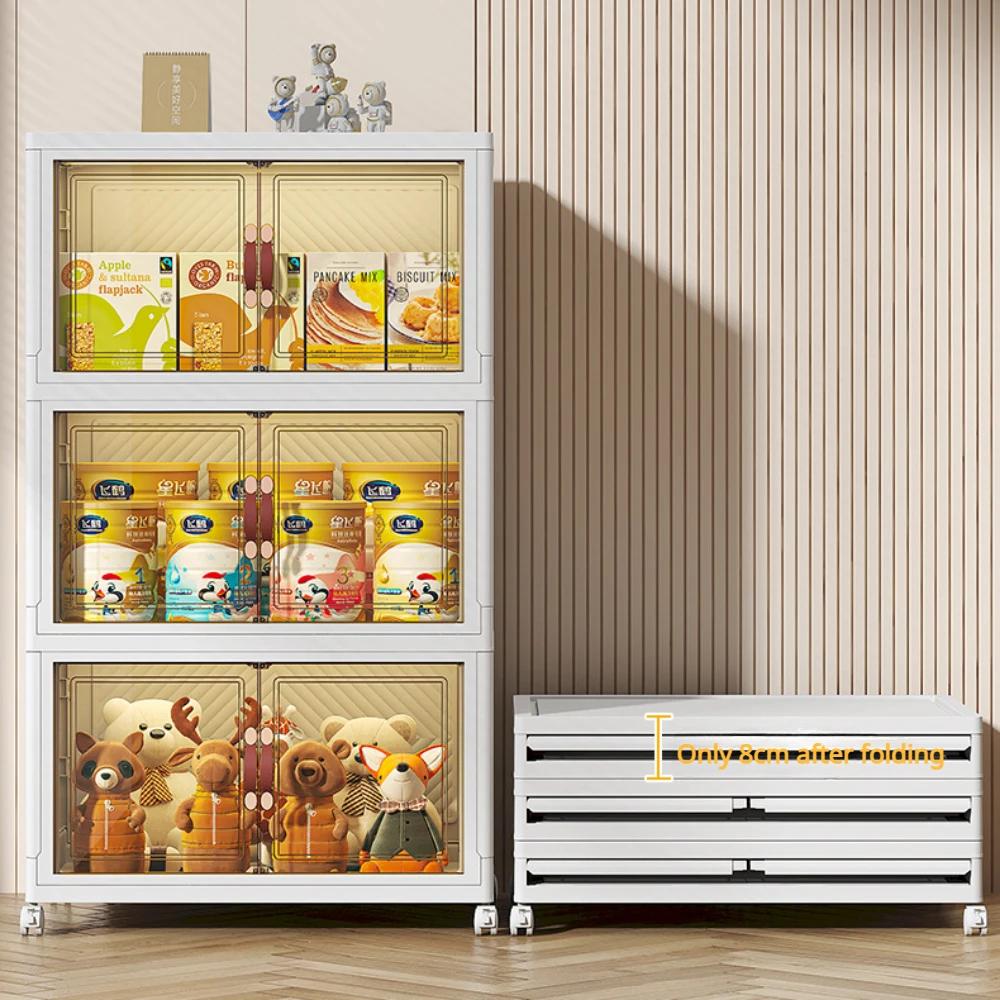 Folding Wardrobe Containers with Wheels Elevated Design Save Space Bedroom Storage Box High-capacity Plastic Kitchen Cabinets