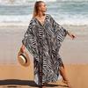 EDOLYNSA  Sexy  Striped Bikini Cover-ups Casual V-neck Side Split Summer Beach Dress Women Beach Wear Swim Suit Cover Up Q1297