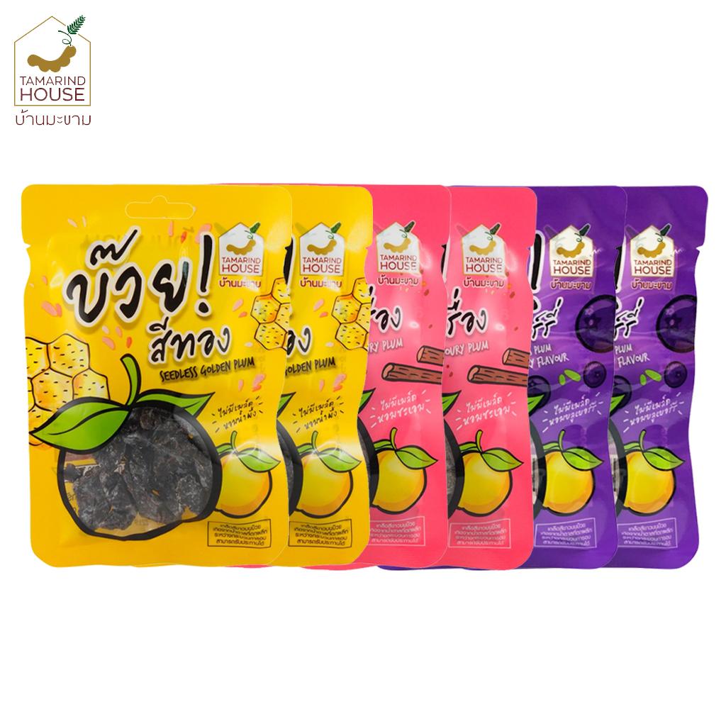 Tamarind House Seedless Plum, Золотая слива, Пикантная слива, вкус черники, 35 г. x 1/3/6/12 - Тайская закуска