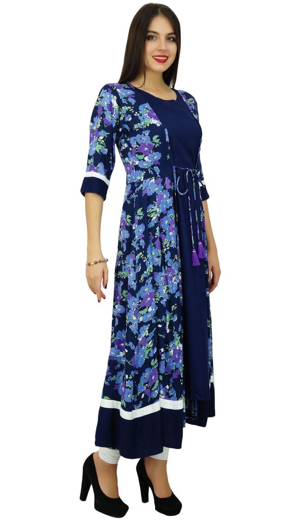 Bimba Эксклюзивная 2-х предметная печатная курти длинная курта индийская одежда бохо шик