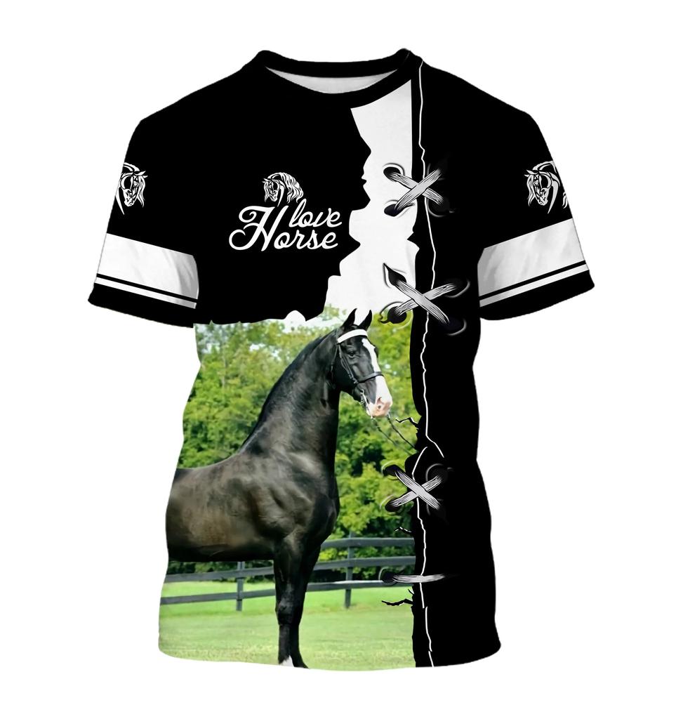 2024 Men's Short Sleeve T-shirt 3D Horse Pattern Printing Top Round Neck Short Sleeve Men's Summer T-shirt Top S-5XL