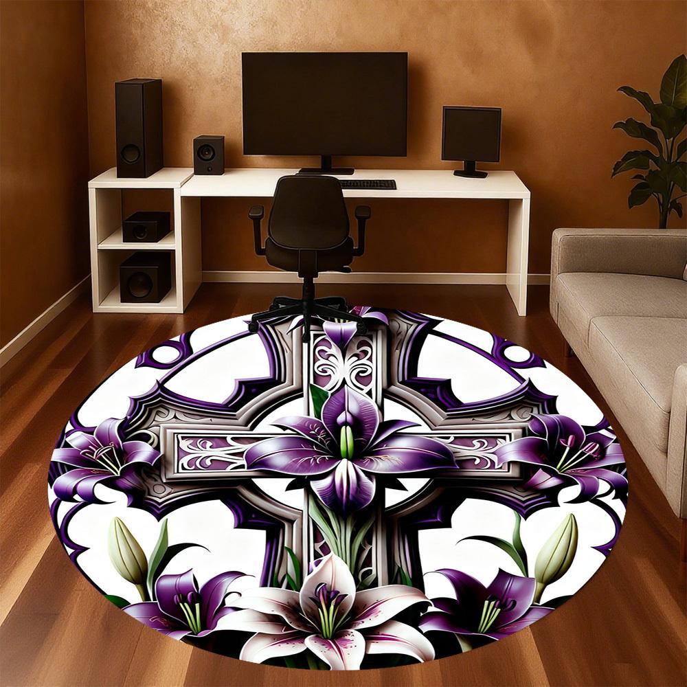 1PC cross lilies Office Round Area Rug, Under Office Chairs Bedroom Living Room Home Decor,Carpet for Office, -1110255