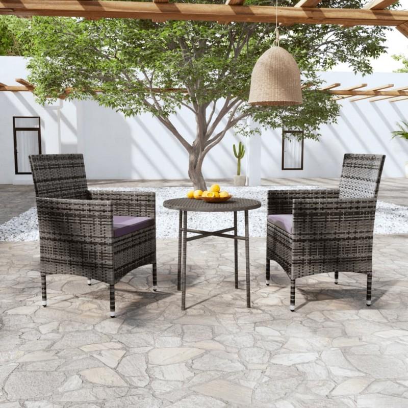 Día Y Noche - Día Y Noche Garden Dining Set 3 Pieces Gray Synthetic Rattan