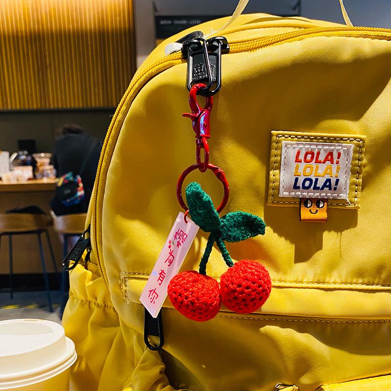 Plush Crocheted Persimmon Peanut Keychain Doll - Handmade Wool Pendant, Perfect New Year Gift